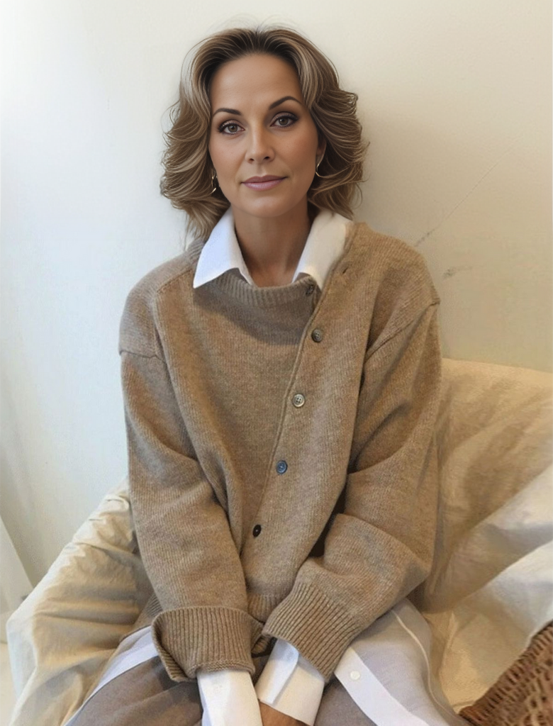 Variant image for Damen-Strickpullover, mit diagonaler Knopfleiste aus weicher Qualität-1