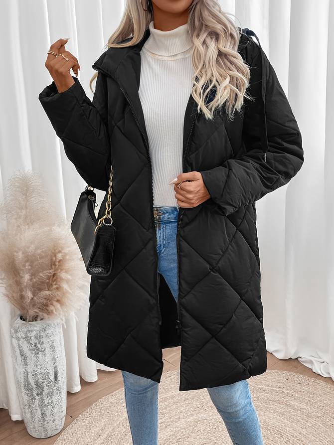 Langer Wintermantel Damen Elegant Polyester Wasserbeständig Winddicht-4