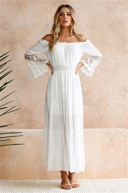 Maxikleid Damen Spitzendetails V-Ausschnitt Polyester-3