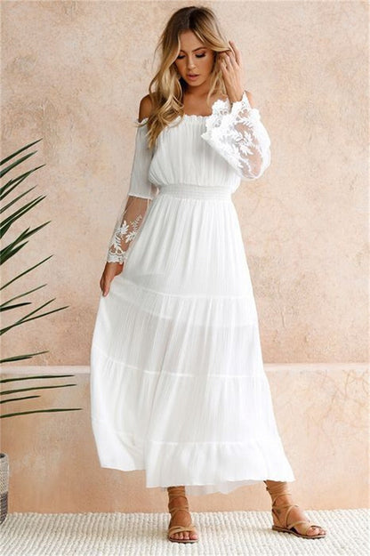 Maxikleid Damen Spitzendetails V-Ausschnitt Polyester-4