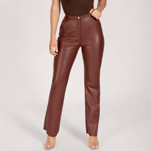 Variant image for Damen-Hose, hohe Taille, PU-Leder, elegantes Design-3