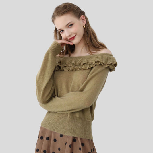 Damen Schulterfreier Strickpullover Schimmerndes Acryl-1