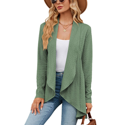 Damen-Strickjacke, lang, gestrickt, monochrom, Acryl-4