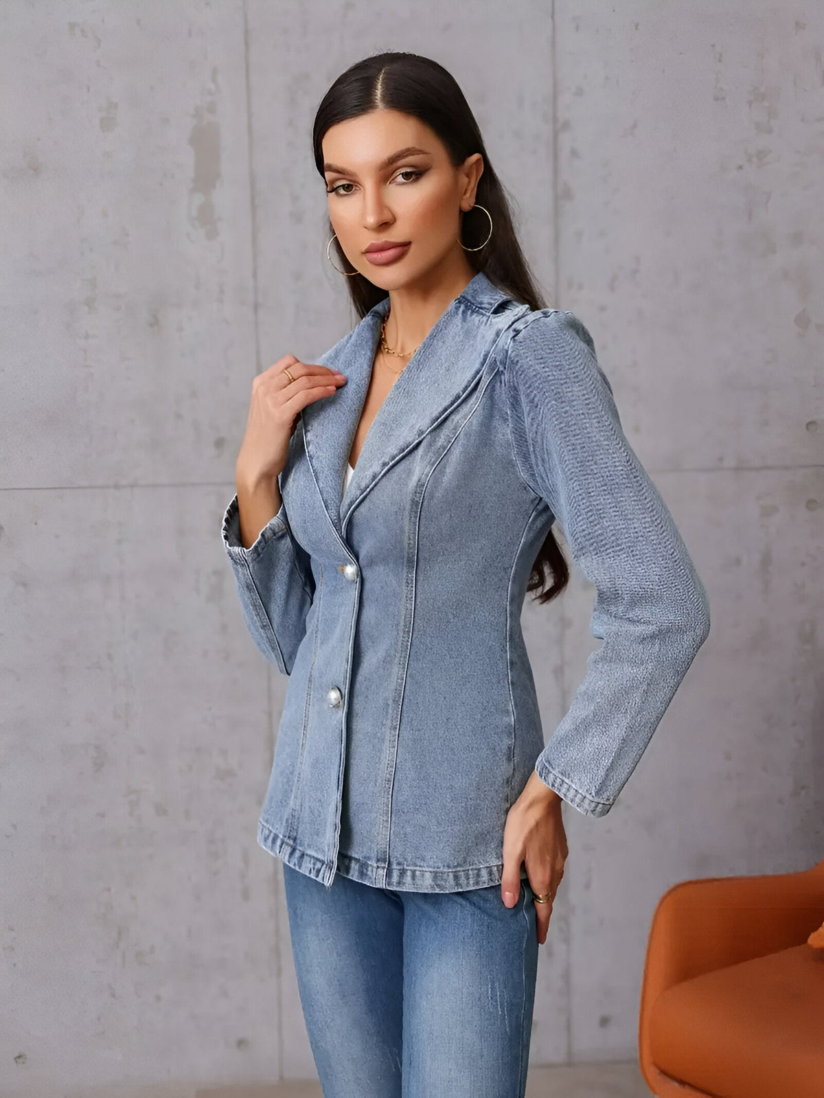 Damen-Jeansjacke Asymmetrisches Design Baumwollmischung-1