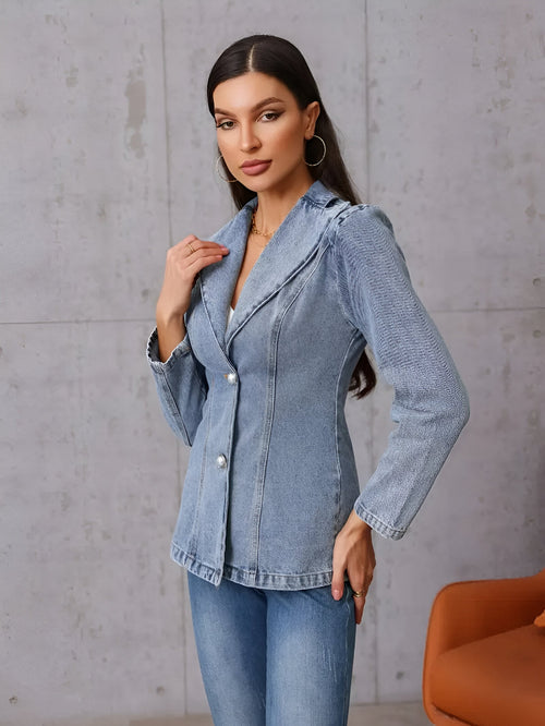 Damen-Jeansjacke Asymmetrisches Design Baumwollmischung-1