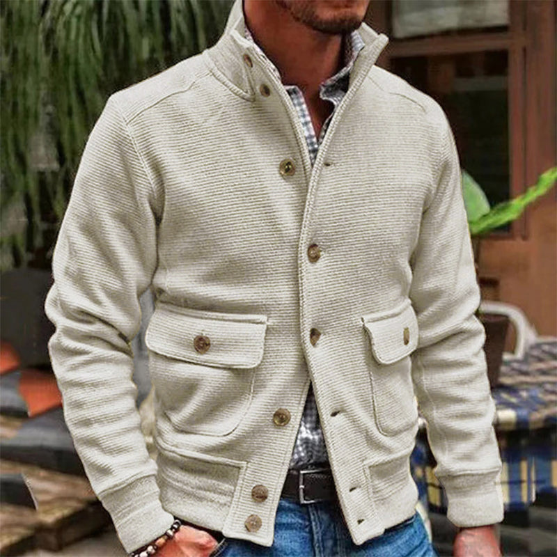 Herren-Herbstjacke, Stehkragen, geripptes Material – vielseitig-3