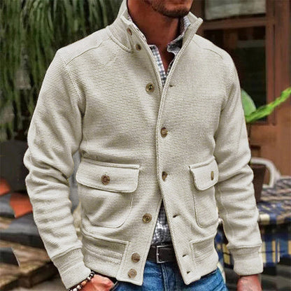 Herren-Herbstjacke, Stehkragen, geripptes Material – vielseitig-3