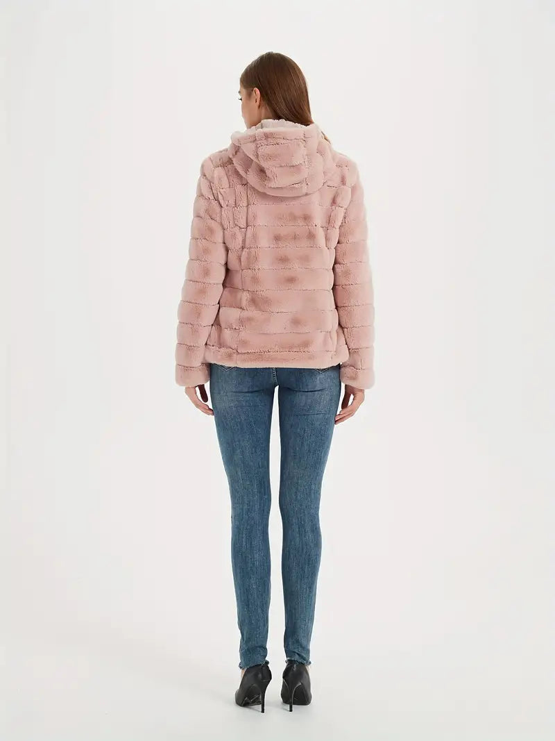 Damenjacke Teddy mit Kapuze Weicher Teddy-Stoff-2