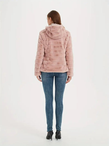 Damenjacke Teddy mit Kapuze Weicher Teddy-Stoff-2