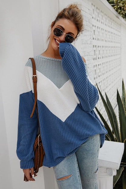 Langarm-Damenpullover mit V-Ausschnitt aus Polyester und Printmuster – bequemes und stilvolles Top 3