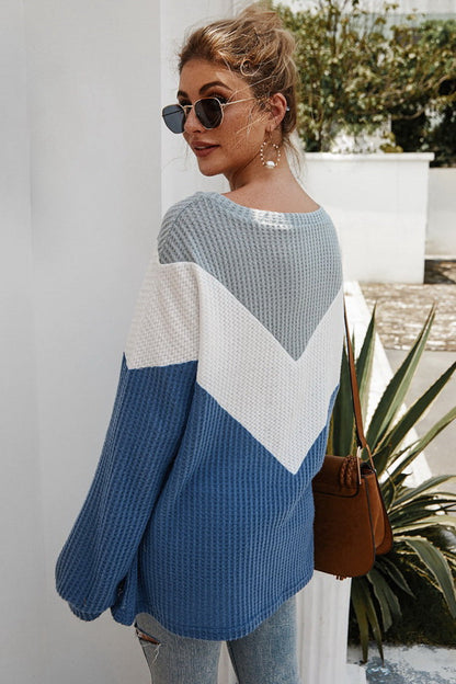 Langarm-Damenpullover mit V-Ausschnitt aus Polyester und Printmuster – bequemes und stilvolles Top 4
