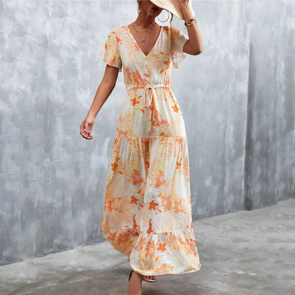 Langes Kleid Damen Leicht Gemustert Maxikleid für sommerliche Festlichkeiten-3