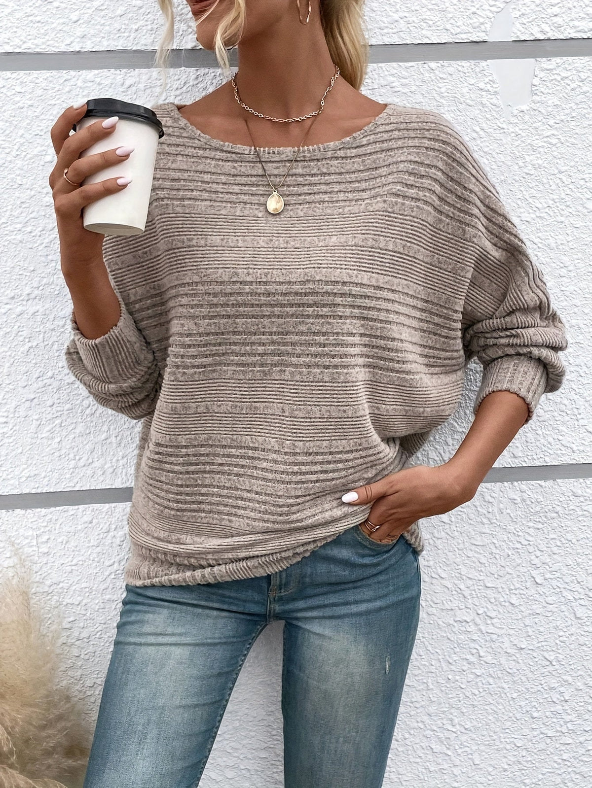 Damen-Pullover Lässiger Schnitt Locker Ärmel Weiches Stoff-4