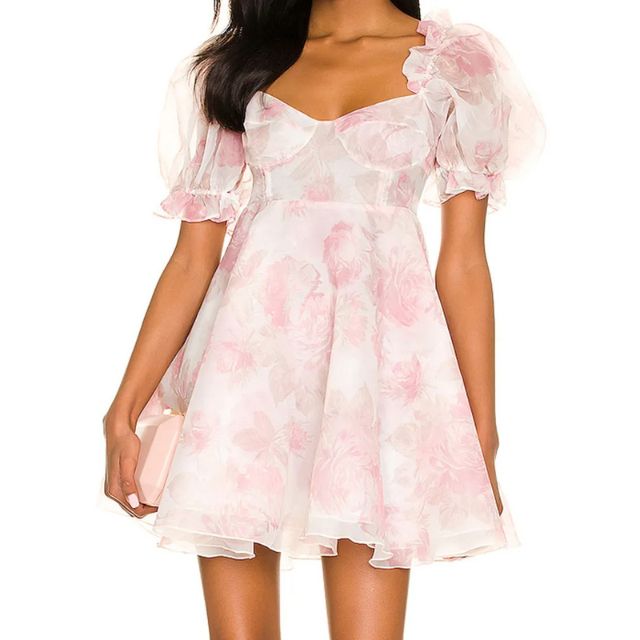 Variant image for Damen-Kleid, Blumenmuster, Puffärmel, Organza-1