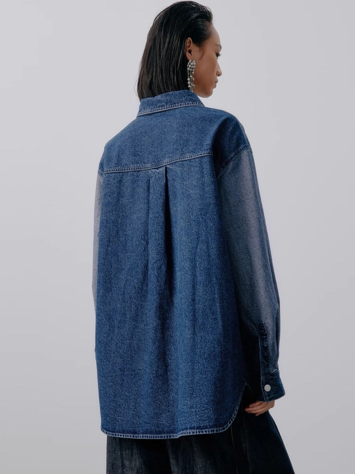 Damen-Hemd, Farbblock, Denim, Patchwork-Design-4