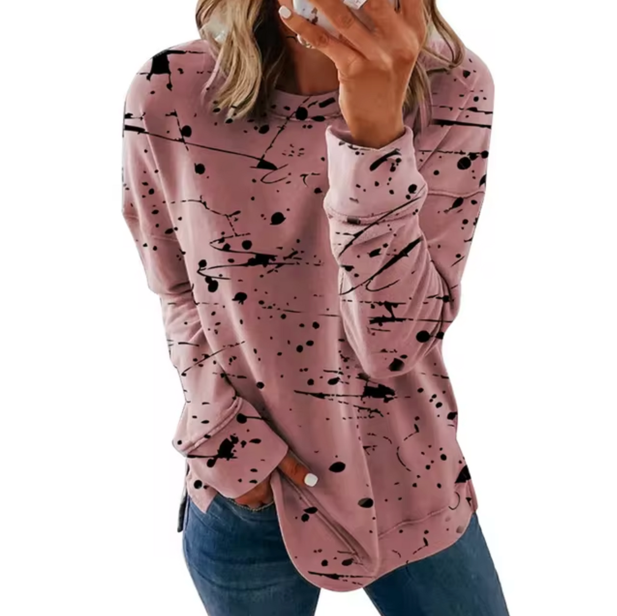 Damen-Oversize-Top, langärmelig, weiche Baumwolle-6