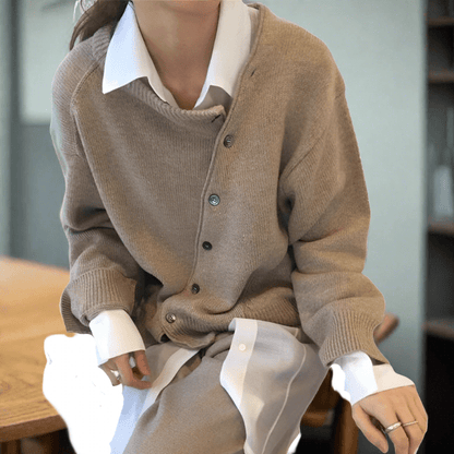 Lange Strickjacke Damen Weiches Material Knopfdesign-2
