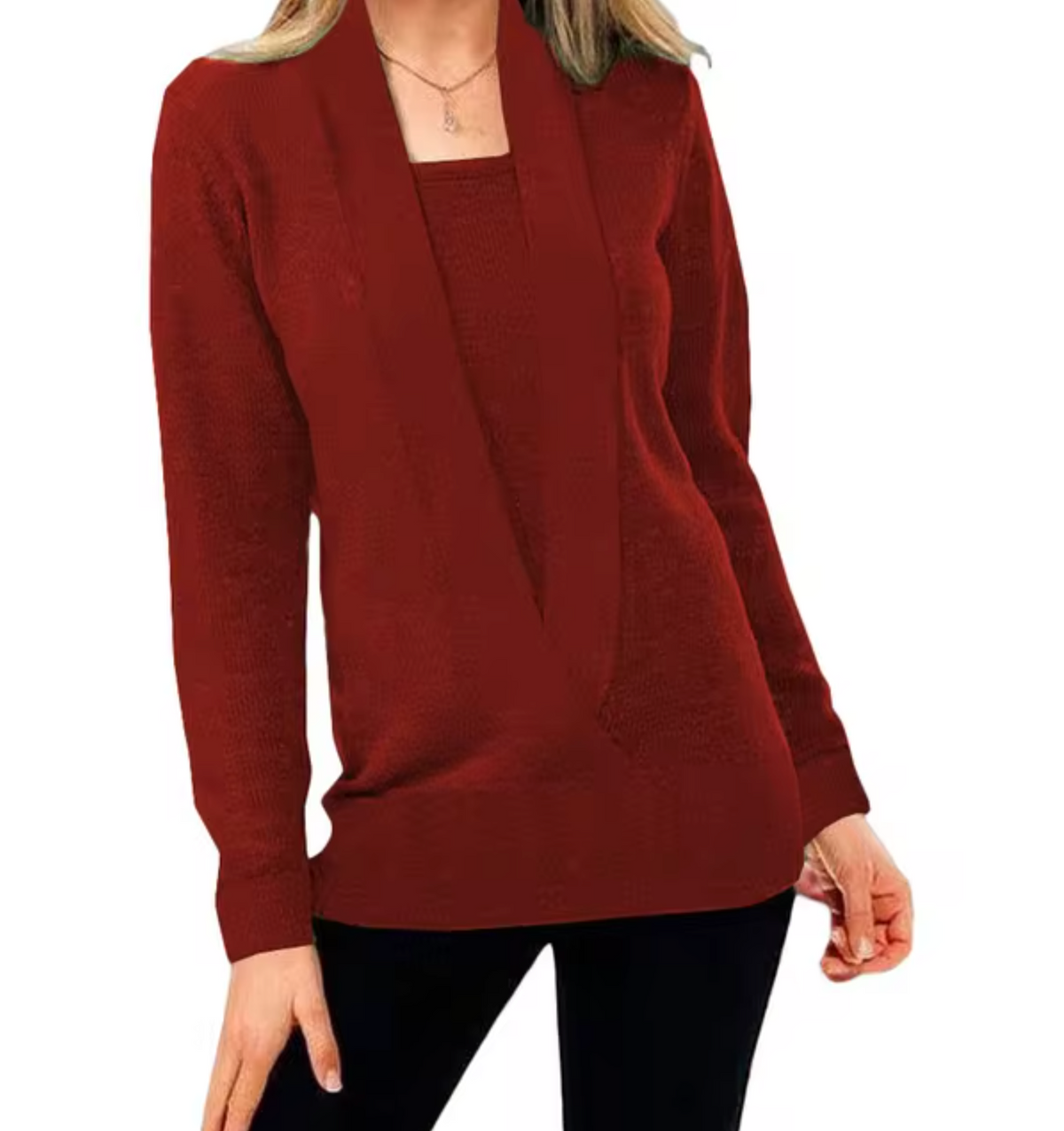 Variant image for Damen-Strickpullover, tiefer V-Ausschnitt, lange Ärmel, weiche Faser-26