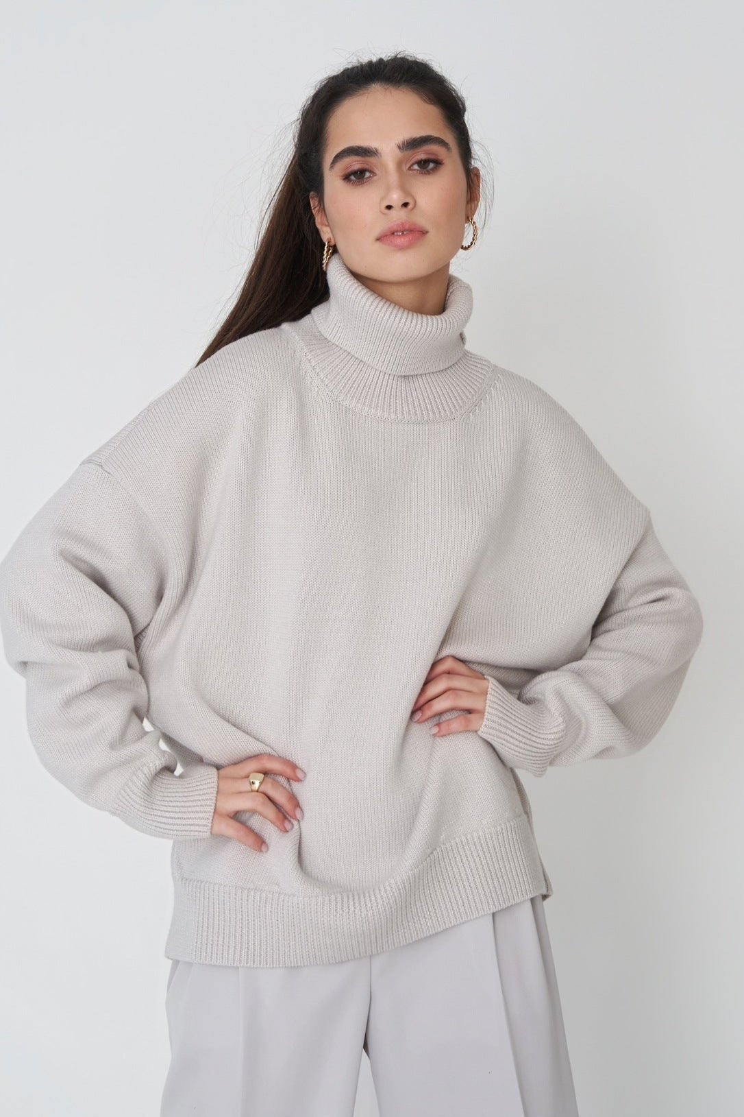 Damen-Rollkragen-Strickpullover, lockere Passform, Winter-5