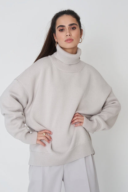Damen-Rollkragen-Strickpullover, lockere Passform, Winter-5