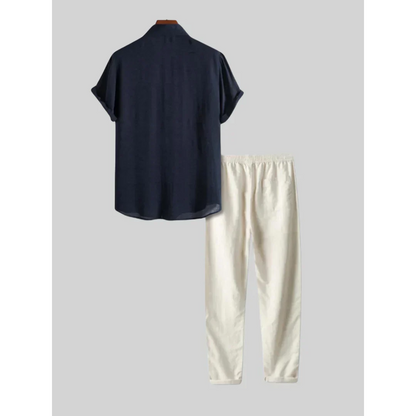 Damen-Leinen-Outfit-Set, lässige Hemd und Hose Leinen-Baumwolle-2