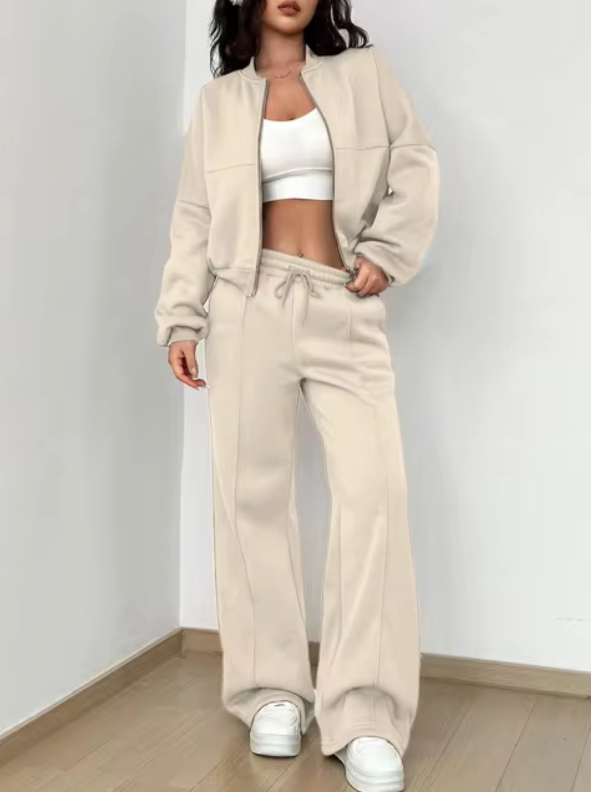 Damen-Bomberjacke und Hose, aus Baumwoll-Polyester, lässige Sportbekleidung, für Damen 6