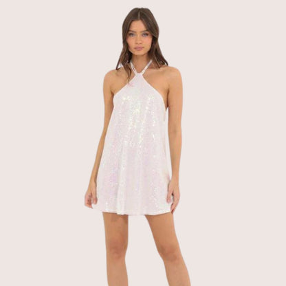 Damen-Minikleid, glitzernd, mit Neckholder, aus Polyester-4