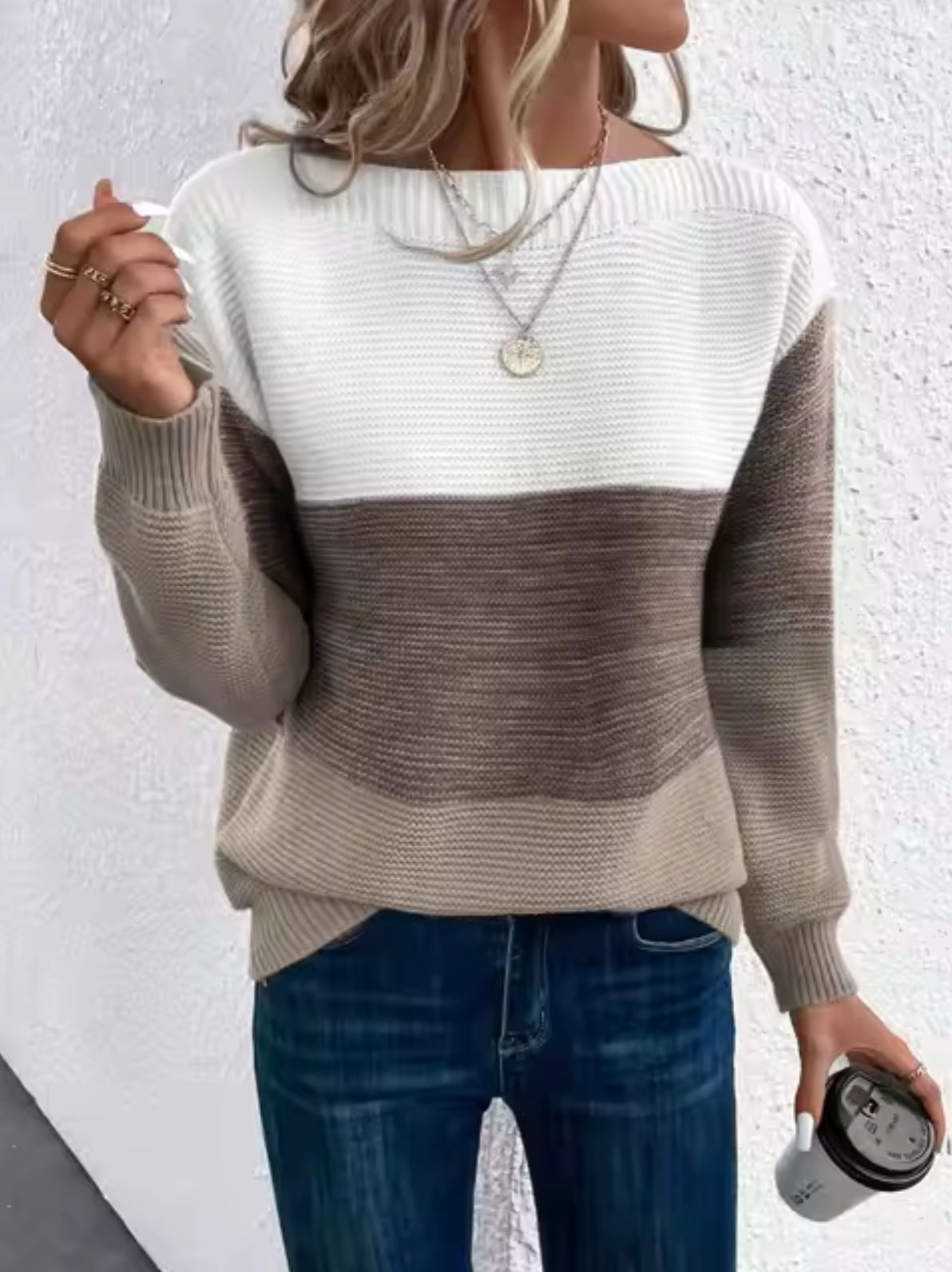 Damen-Strickpullover, dreifädig Patchwork, Design, weicher warmer Stoff-5