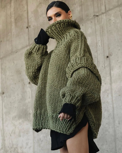 Damen-Rollkragen-Strickpullover, oversized Acryl-5