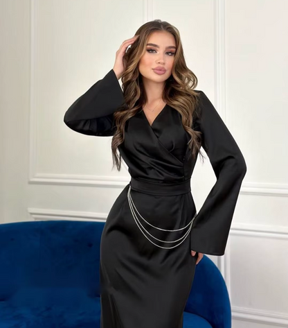 Damen-Kleid, weite Ärmel, Satin, elegant-3