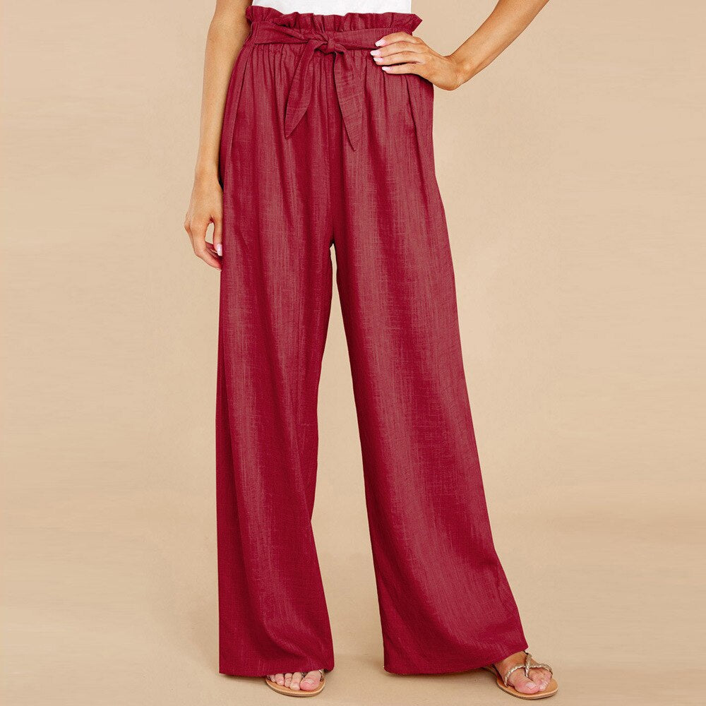 Damen-Hose, leichtes Polyester, hohe Taille-3