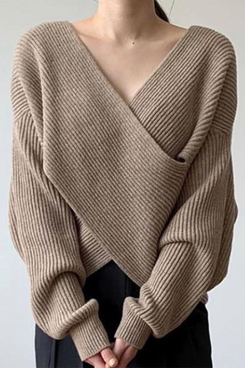 Variant image for Damen-Strickpullover, V-Ausschnitt, gerippt mit Criss-Cross, Vorderseite-4