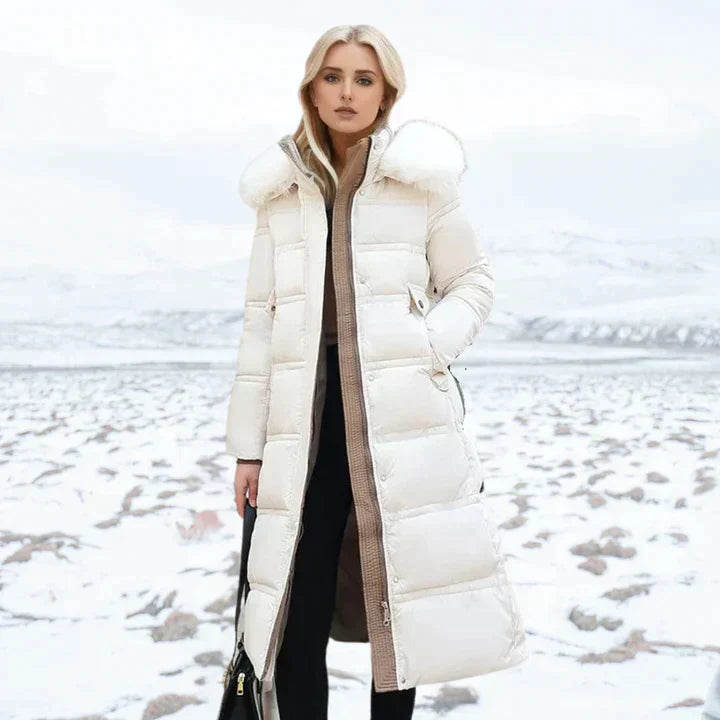 Lange Damen-Winterjacke mit Kunstfellkragen – hochwertiger Stoff für kalte Tage 8