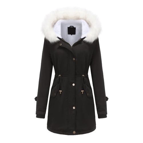Damen-Parka-Mantel, lang, Polyester, mit abnehmbarem Kragen-1