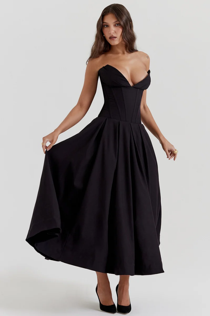 Damenkleid, V-Ausschnitt, plissierter weicher Twill 2