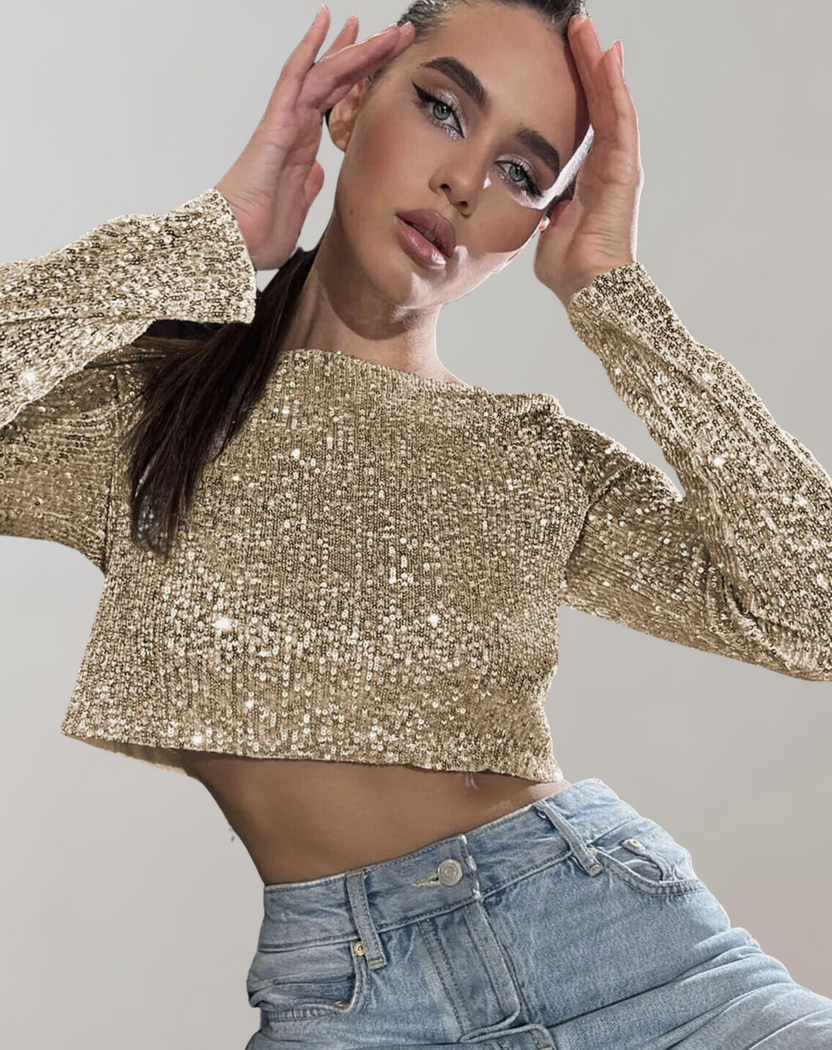 Variant image for Damen Crop-Top Glitzernde Pailletten Elastisch Weich-1