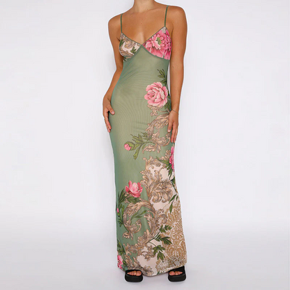 Damen-Maxikleid Blumenmuster V-Ausschnitt 100% Polyester 8