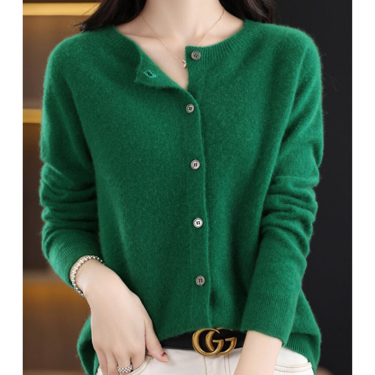 Variantenbild für Lange Damen-Strickjacke mit Rundhalsausschnitt und Knopfdetails aus 100% Acryl-56
