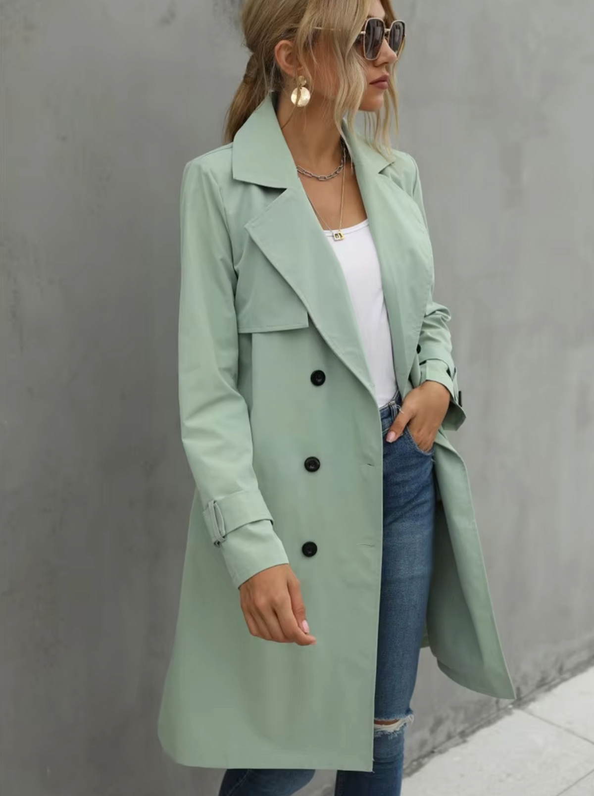 Damen-Trenchcoat, klassisches Design, Polyester, lange Ärmel-5