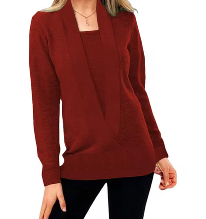Damen-Strickpullover, tiefer V-Ausschnitt, lange Ärmel, weiche Faser-6