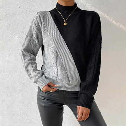 Damen-Strickpullover, langärmelig, halbhoher Kragen, weicher gemischter Stoff-2