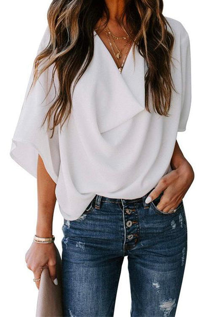 Damen Bluse Drapierte Chiffon Kurze Ärmel-2