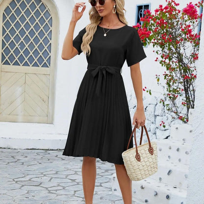 Damen-Midikleid, plissiertes Polyester, elegantes Midikleid-6