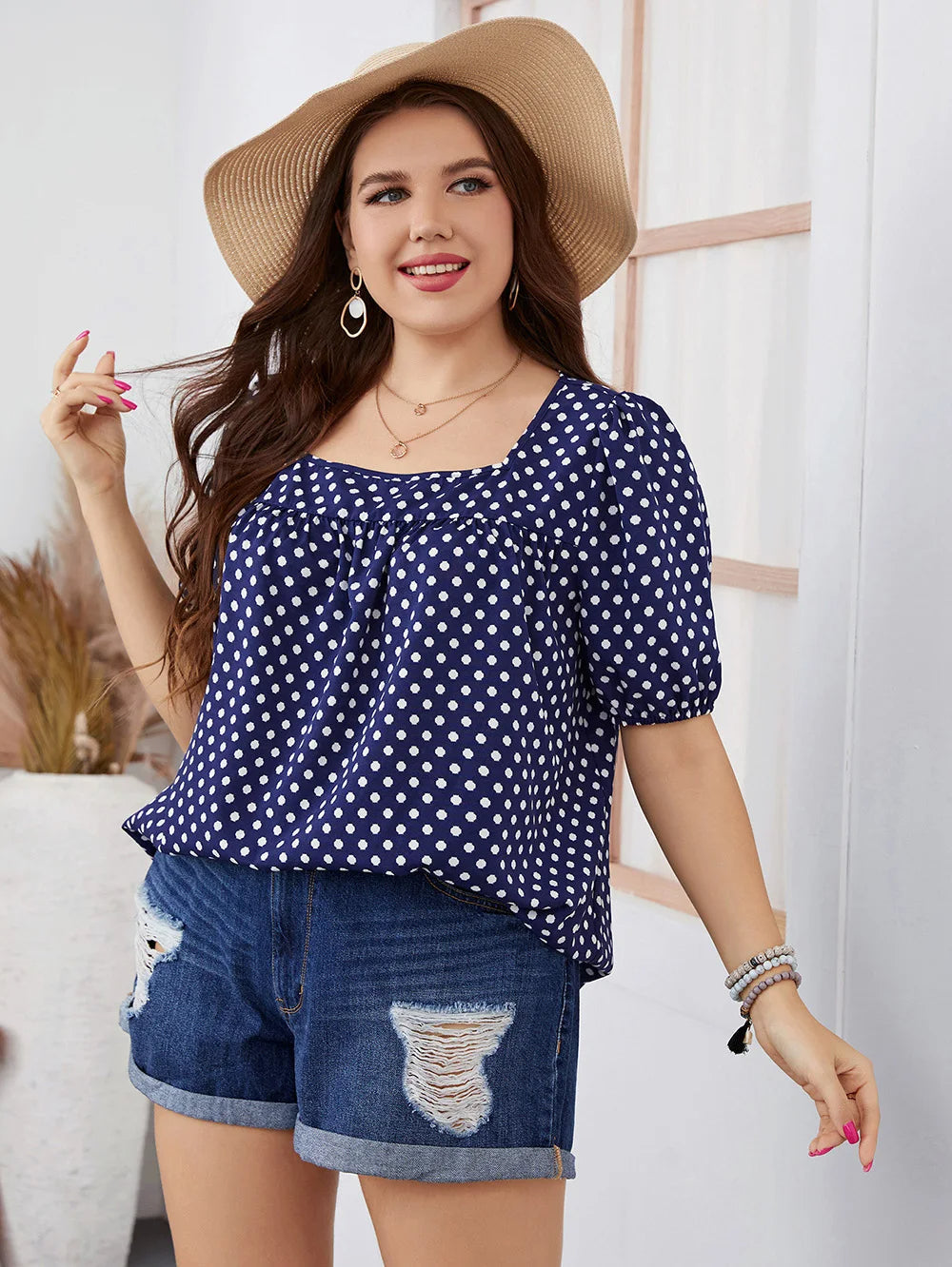 Plus-Size-Festtop, elegantes Design, Polyester, Top, für Damen 3