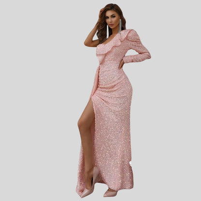 Maxikleid Damen Glitzerndes Design Lang Schnitt Hochwertiger Material-3