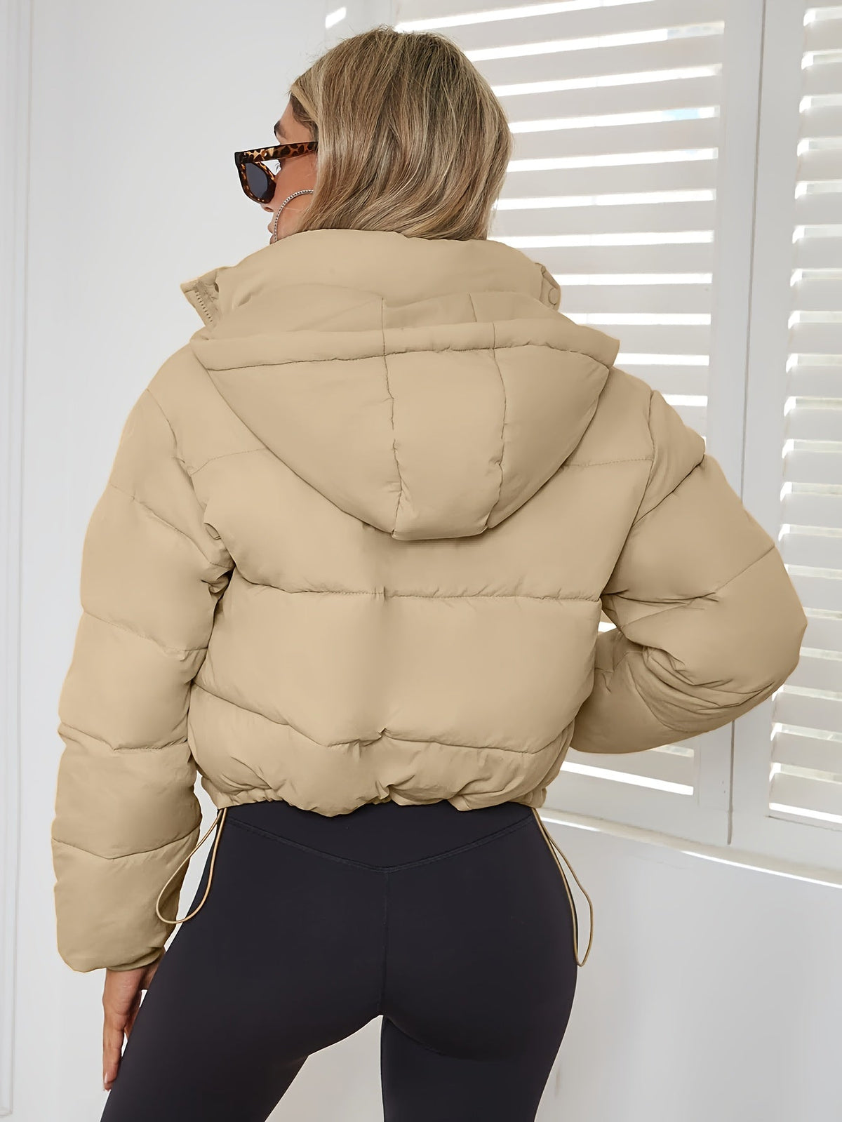 Damen-Winterjacke, kurz, monochrom, Polyester-2