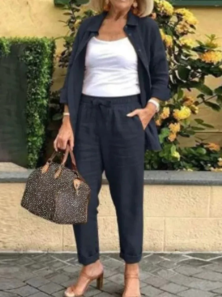 Damen-Langarm-Hemd, Hose, Set, aus Weichem Material, für Sommerkleidung-6