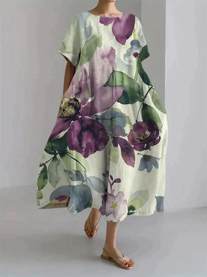 Damen-Kleid, botanisch, Muster, leichtes Material-5