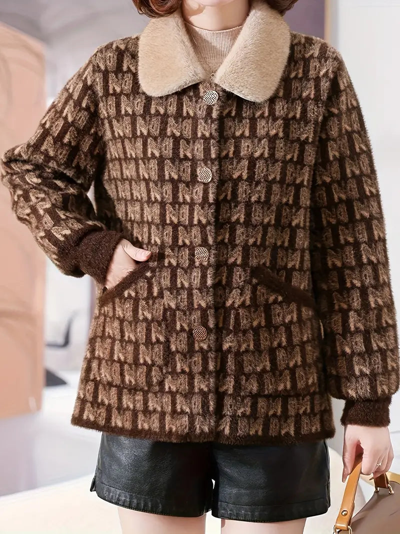 Damen-Jacke, Allover-Print, modernes Design, Polyester-Mischung 3