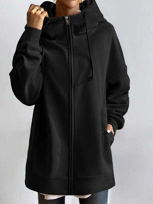 Langer Hoodie Damen Zip-up Plüsch für kalte Tage-1